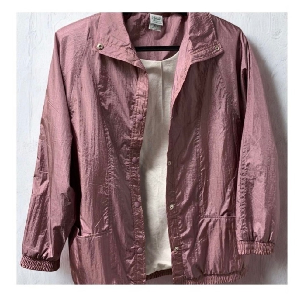 Haband Vintage Retro Y2K Mauve Pink Windbreaker Jacket Women Travel Streetwear M